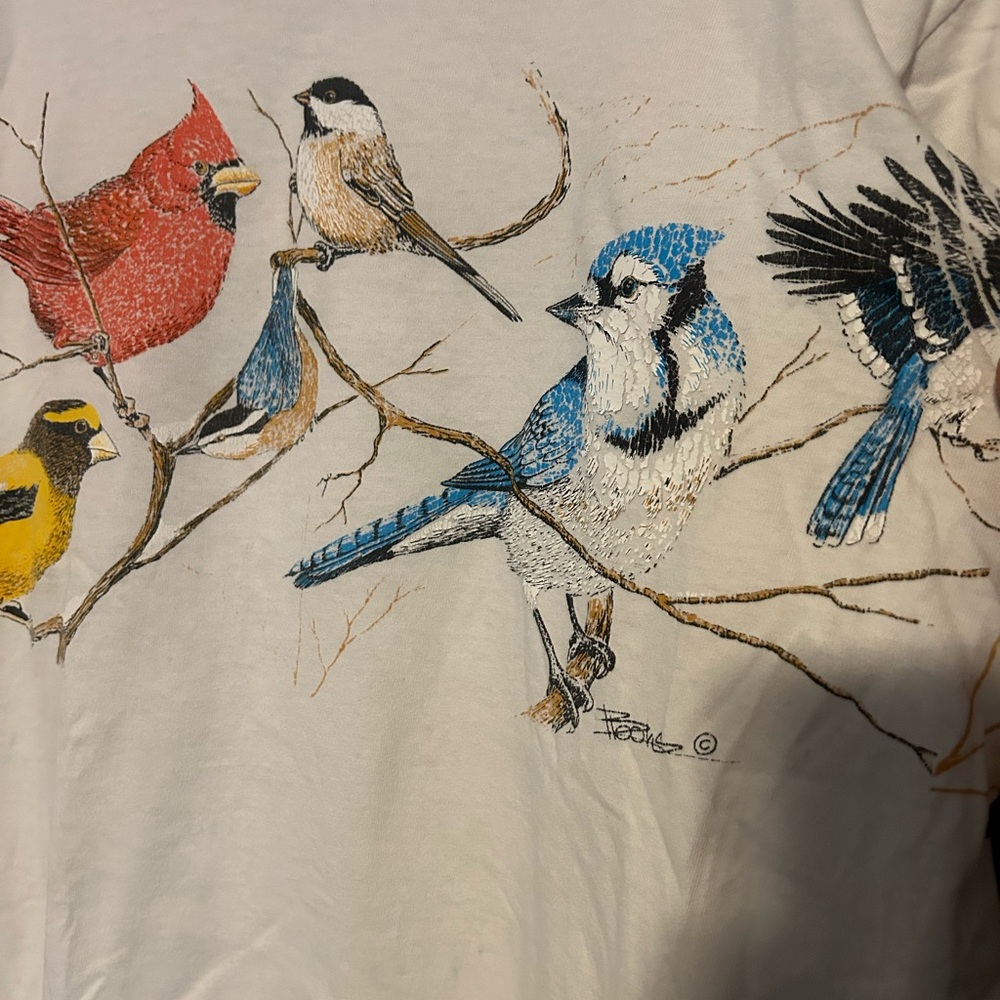 Vintage 90’s Double Sided Colorful Songbirds Nature Outdoors Art Graphic Tee - Picture 2 of 5